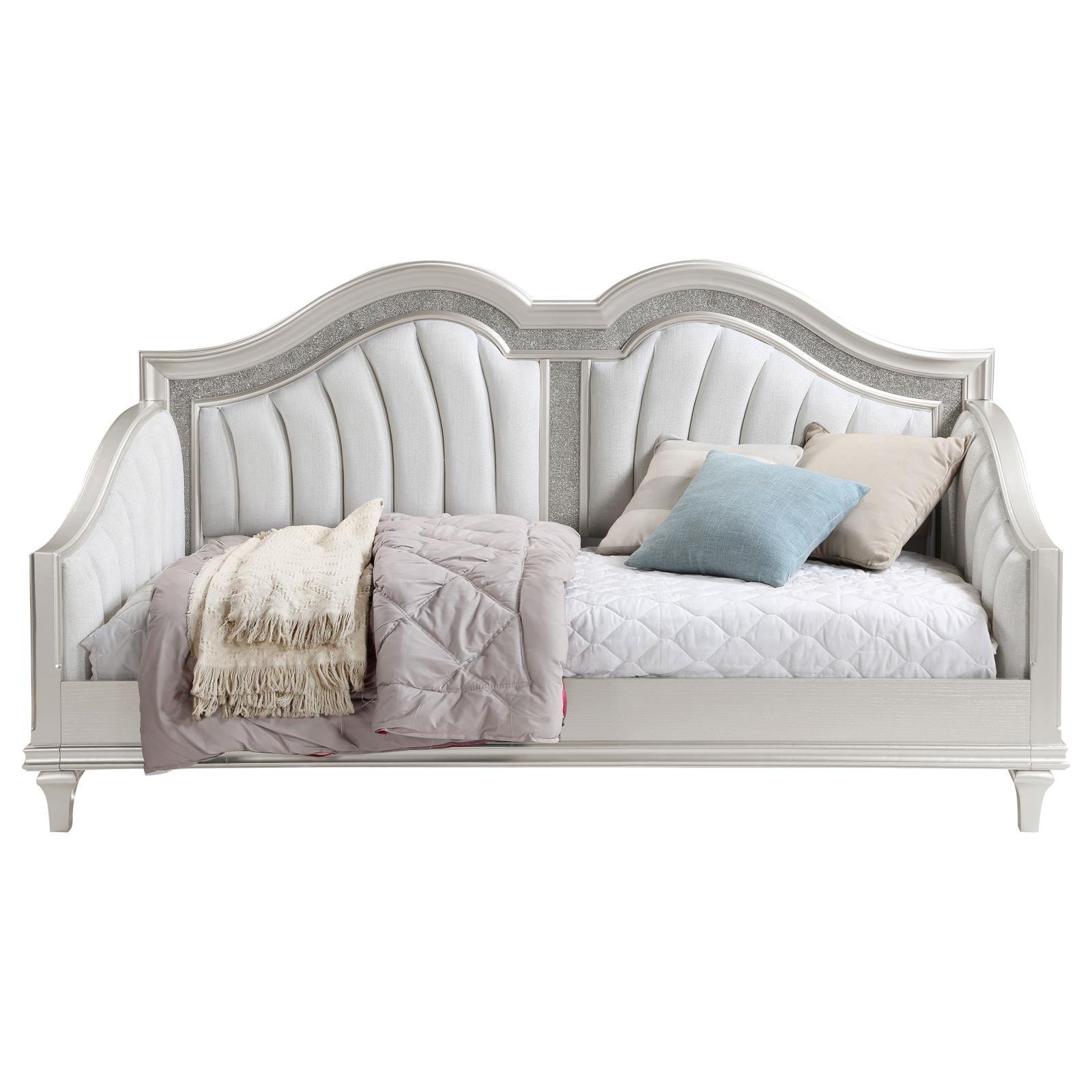 Detailed look at the curved headboard of the Evangeline daybed