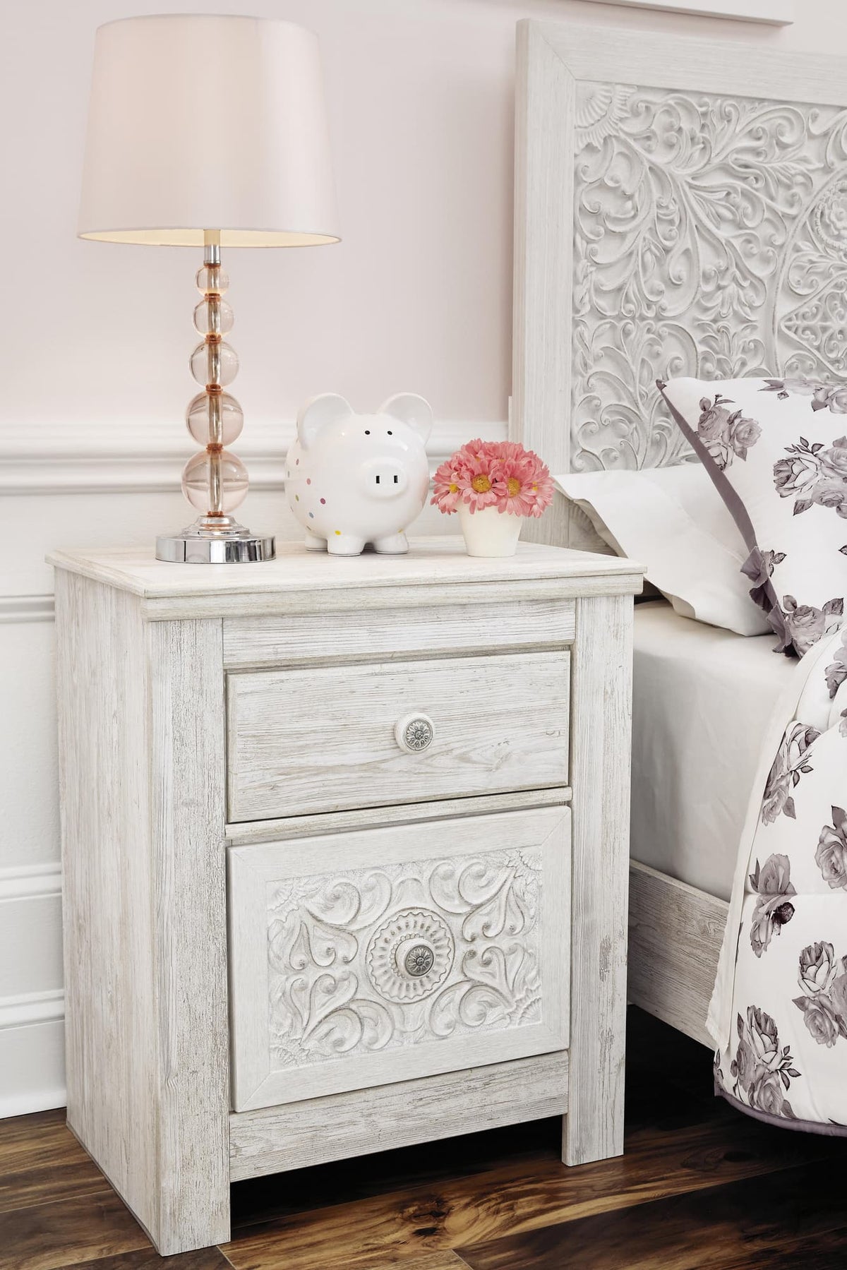 Paxberry Whitewash Two-Drawer Nightstand — product image 7