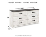 Shawburn Whitewash/Charcoal Gray Dresser — dimension illustration
