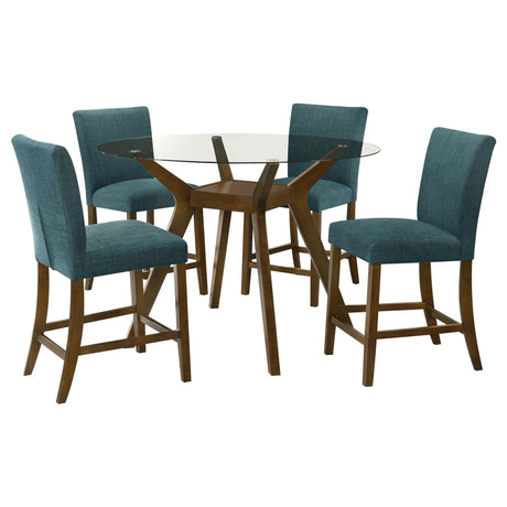 Paxton Teal Blue 5-piece Round Glass Top Counter Height Dining Set — product image 2