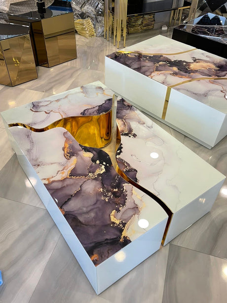 Leah white marble coffee table set nested arrangement