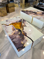 Leah white marble coffee table set nested arrangement
