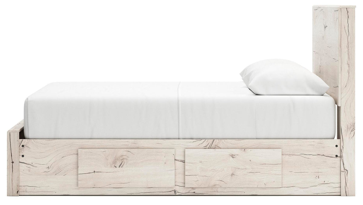 Lawroy Light Natural Queen Panel Storage Bed — side view