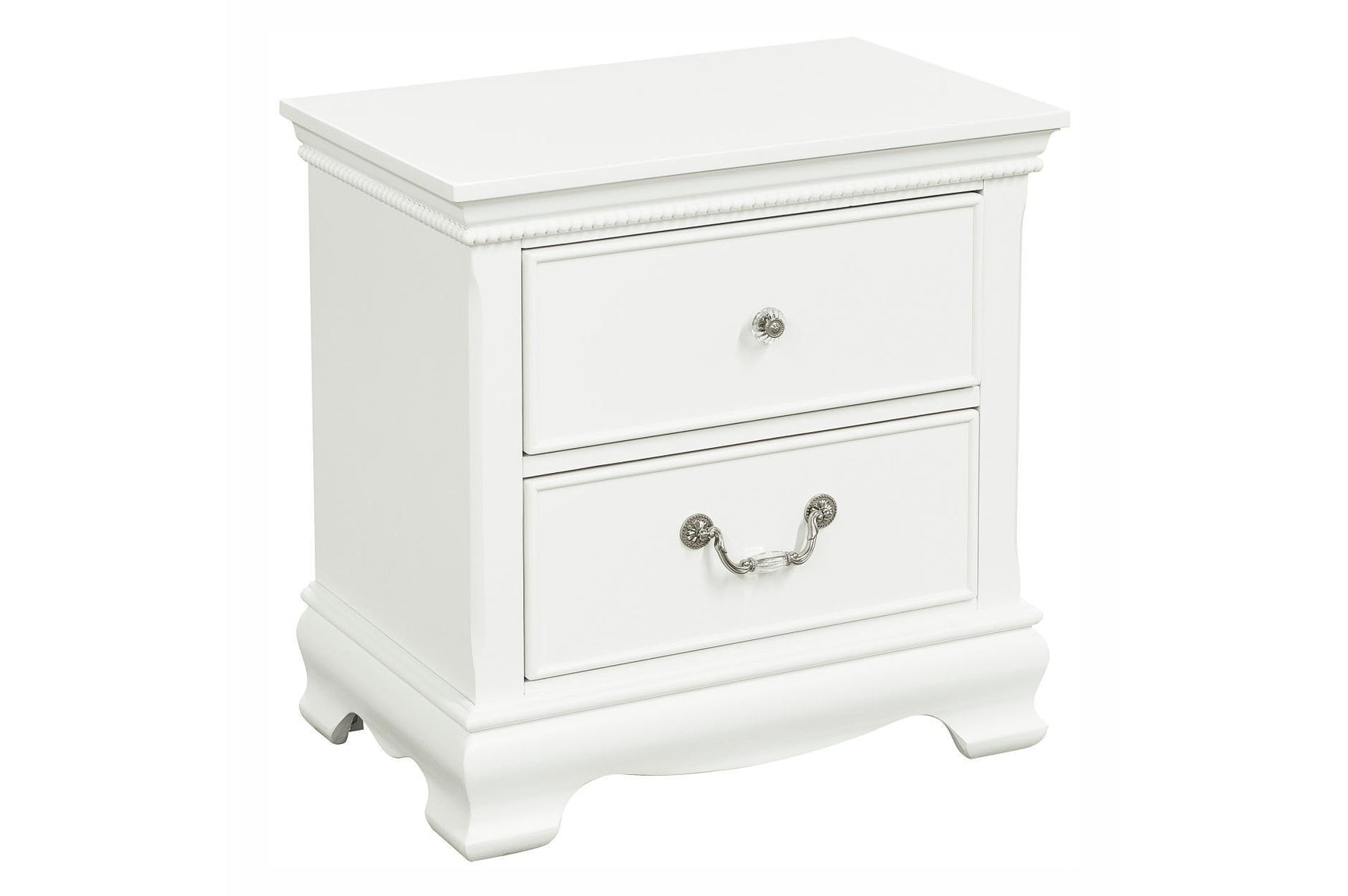 Side view of Lucida White Youth Bed and nightstand