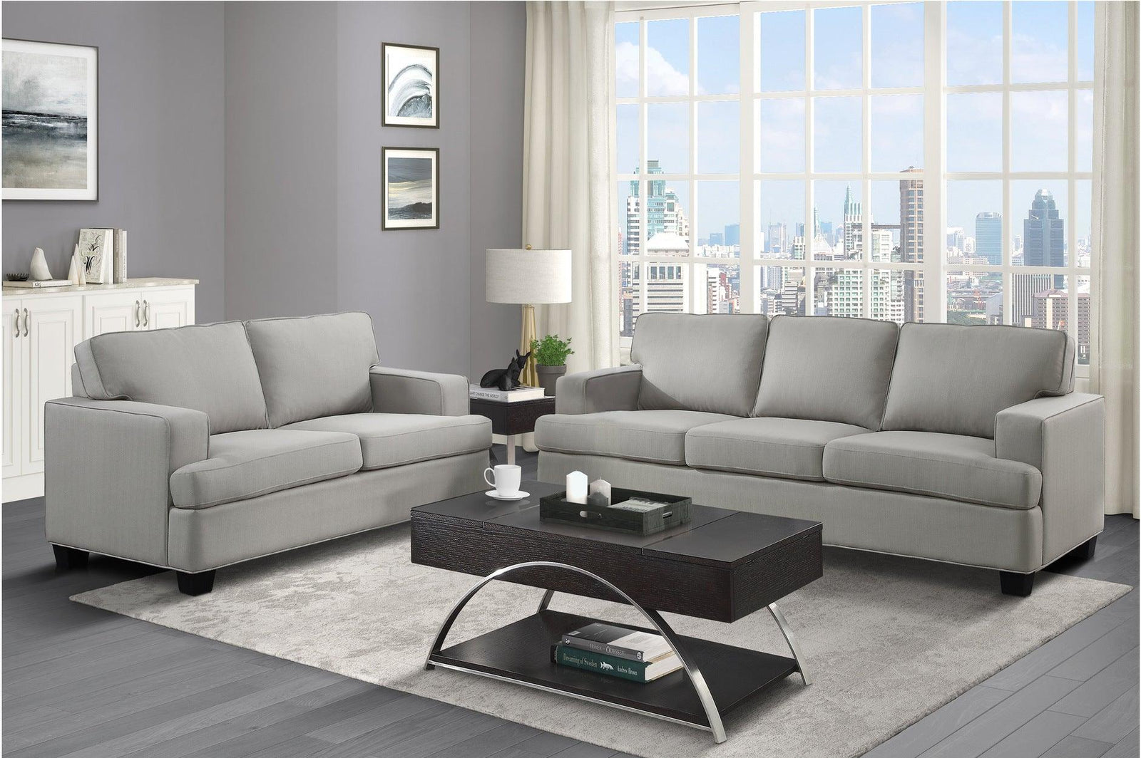 main view of Elmont Khaki Fabric Living Room Set furniture