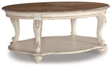 Realyn White/Brown Coffee Table with 1 End Table — angled view