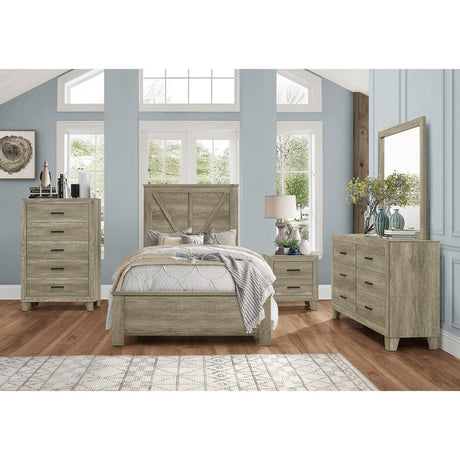 Rustic modern wood panel twin bed in youth bedroom set