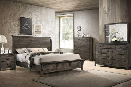 Farmhouse Sleigh King Bed from solid wood, front and side view