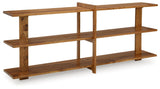 Side angle of Fayemour console sofa table showing three shelves