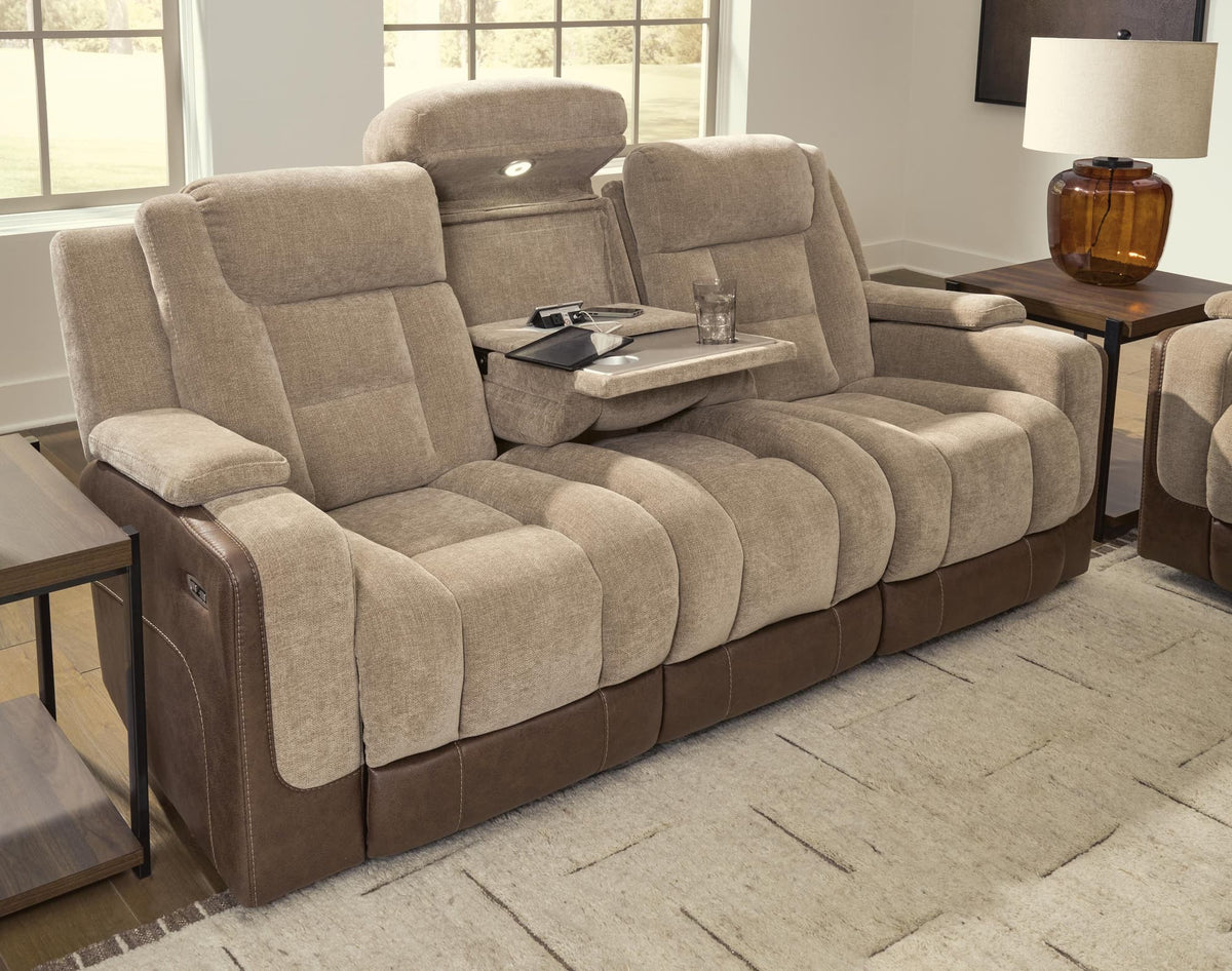 Mixed Motion Brownstone Chenille / Faux Leather Power Reclining Sofa — product image 12