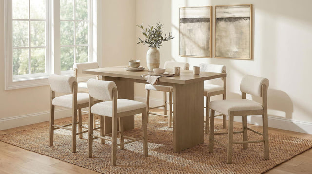 Decker 7-Piece 70-Inch Rectangular Counter Height Dining Set Cream and Natural Oak — product view