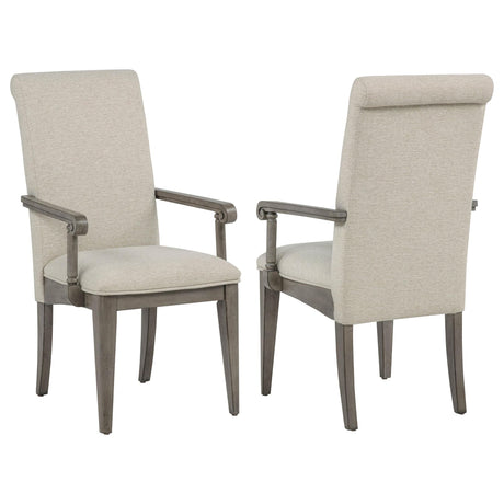 Cresswell Upholstered Dining Arm Chairs Tan Set of 2 — product view
