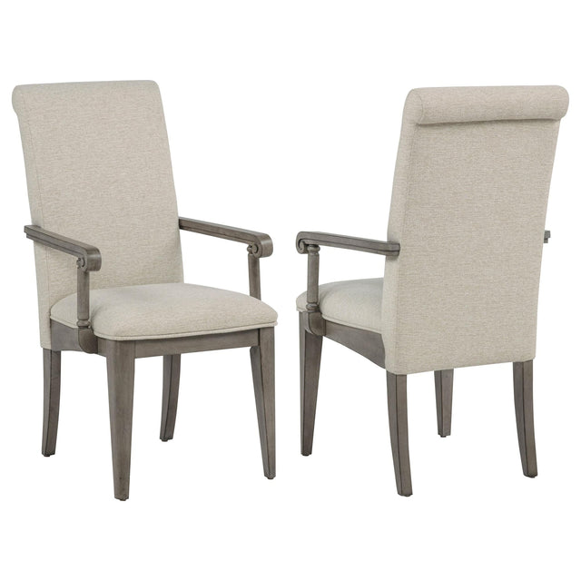 Cresswell Upholstered Dining Arm Chairs Tan Set of 2 — product view