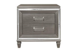 Bedroom view of Tamsin Silver Gray Faux Leather LED Storage Platform Bedroom Set bed