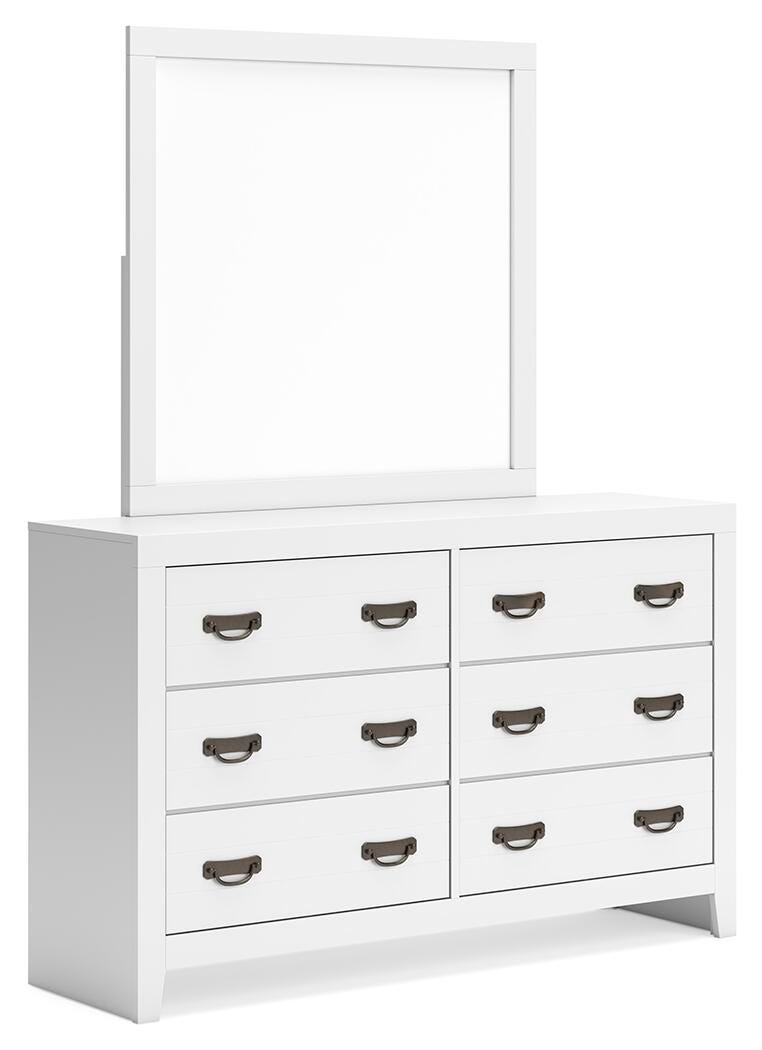 Binterglen White Dresser and Mirror — angled view