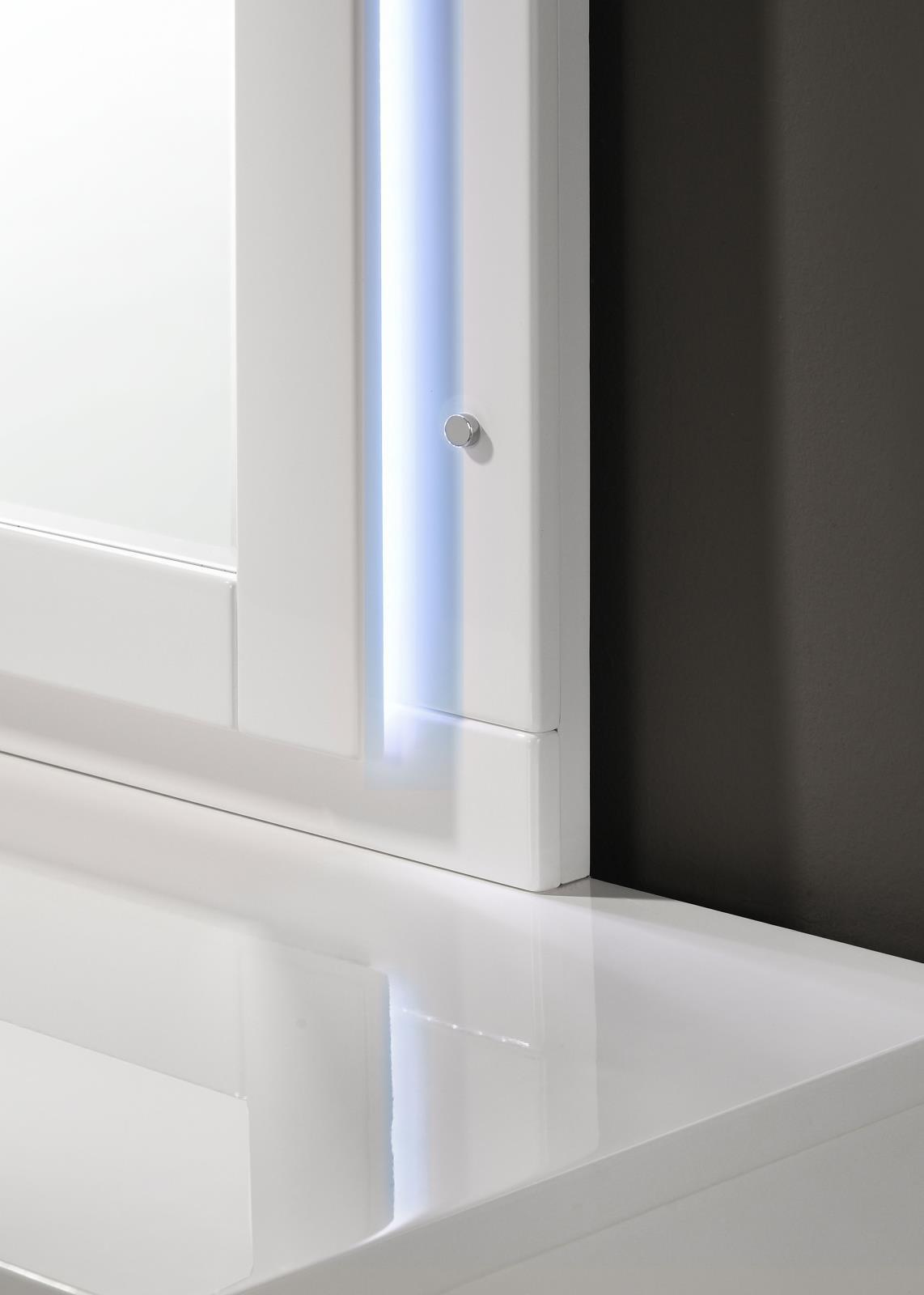 LED light strip on dresser mirror close-up