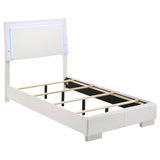 Close-up of LED touch lighting on Felicity twin bed headboard