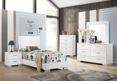 Felicity twin bed with LED headboard in glossy white