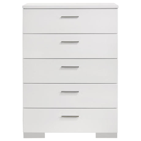 Felicity 5-piece twin bedroom set with LED-lit headboard and mirror in glossy white