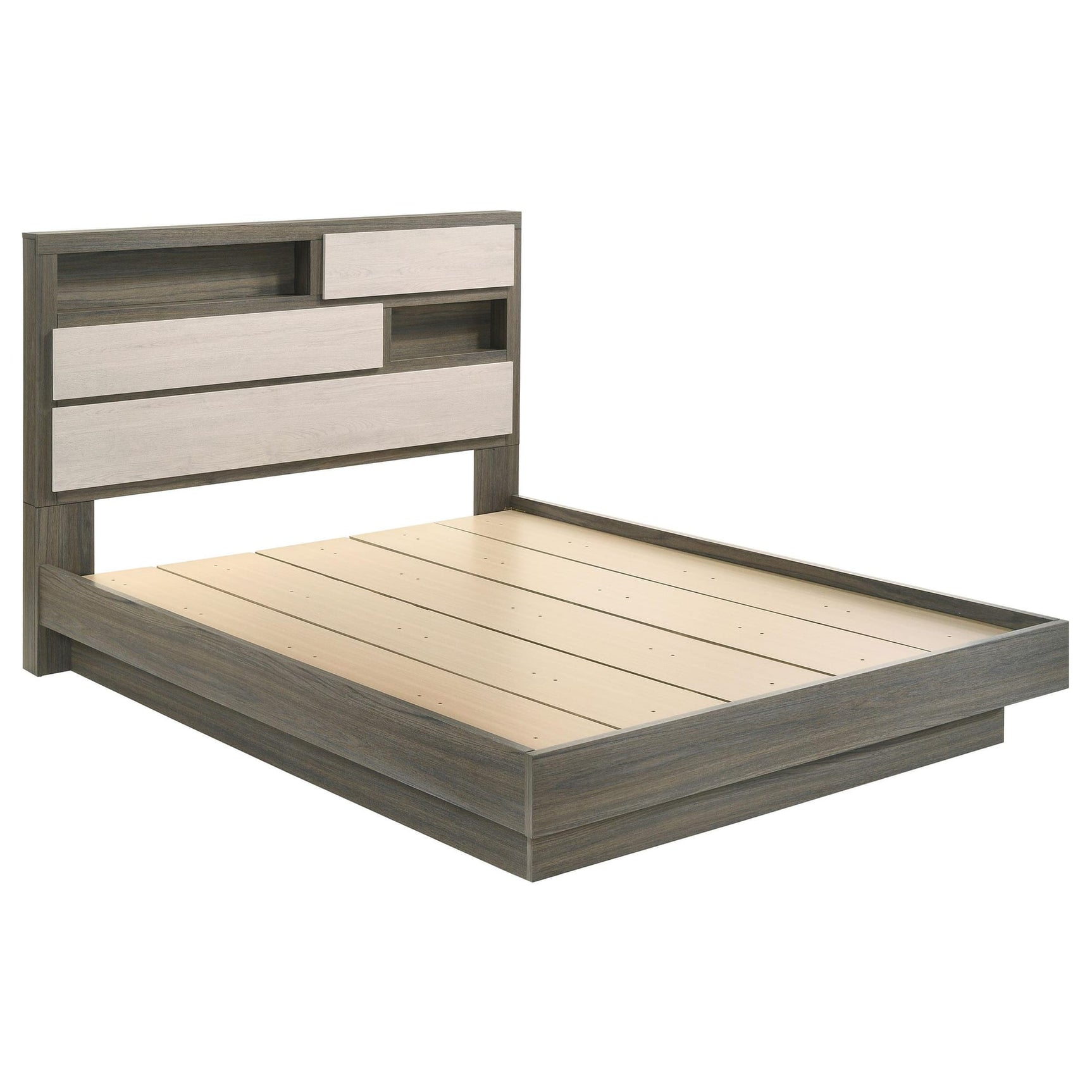 Fenwick Queen Bed Bookcase Headboard Grey Oak from Decor Furniture
