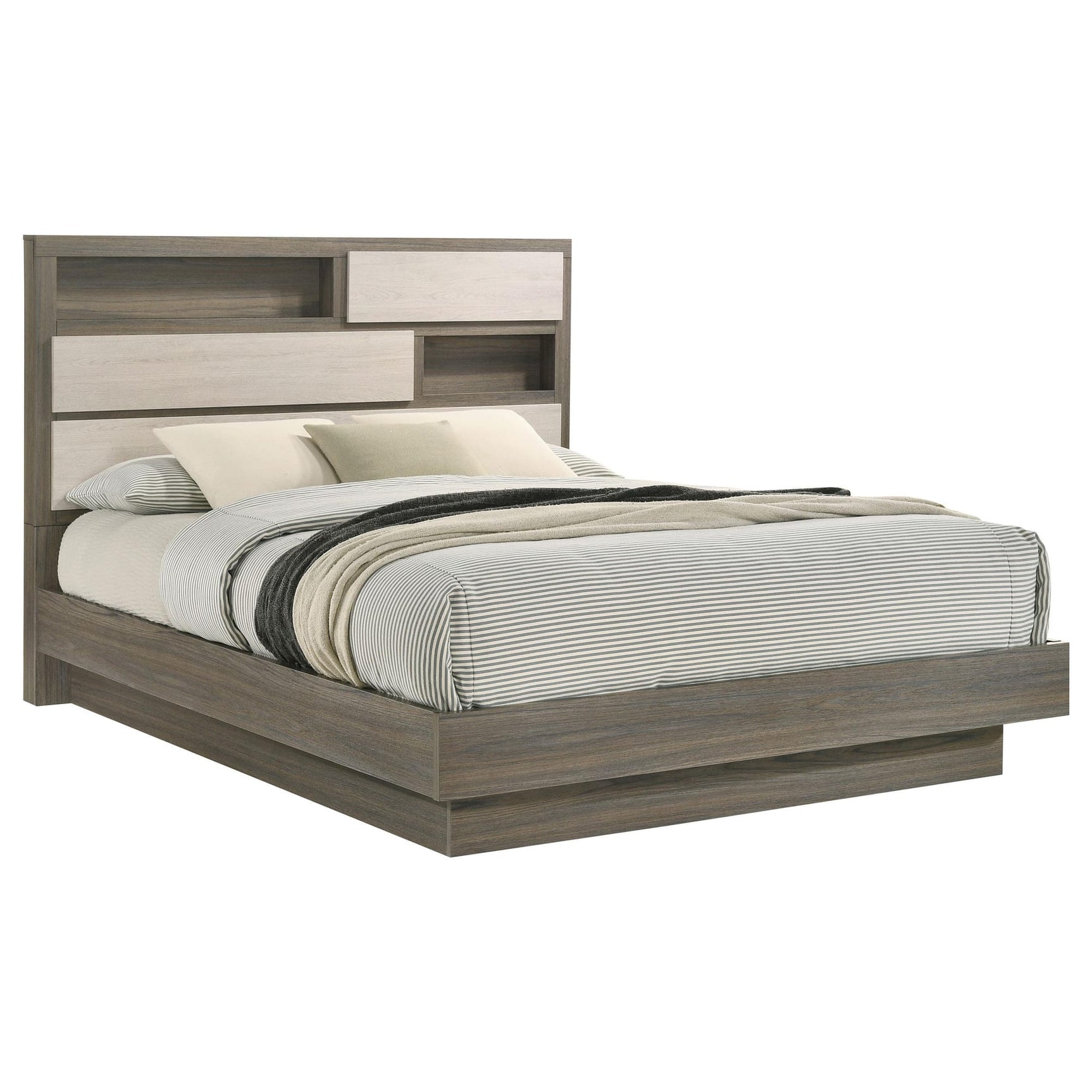 Fenwick Queen Bed Bookcase Headboard Grey Oak view 3