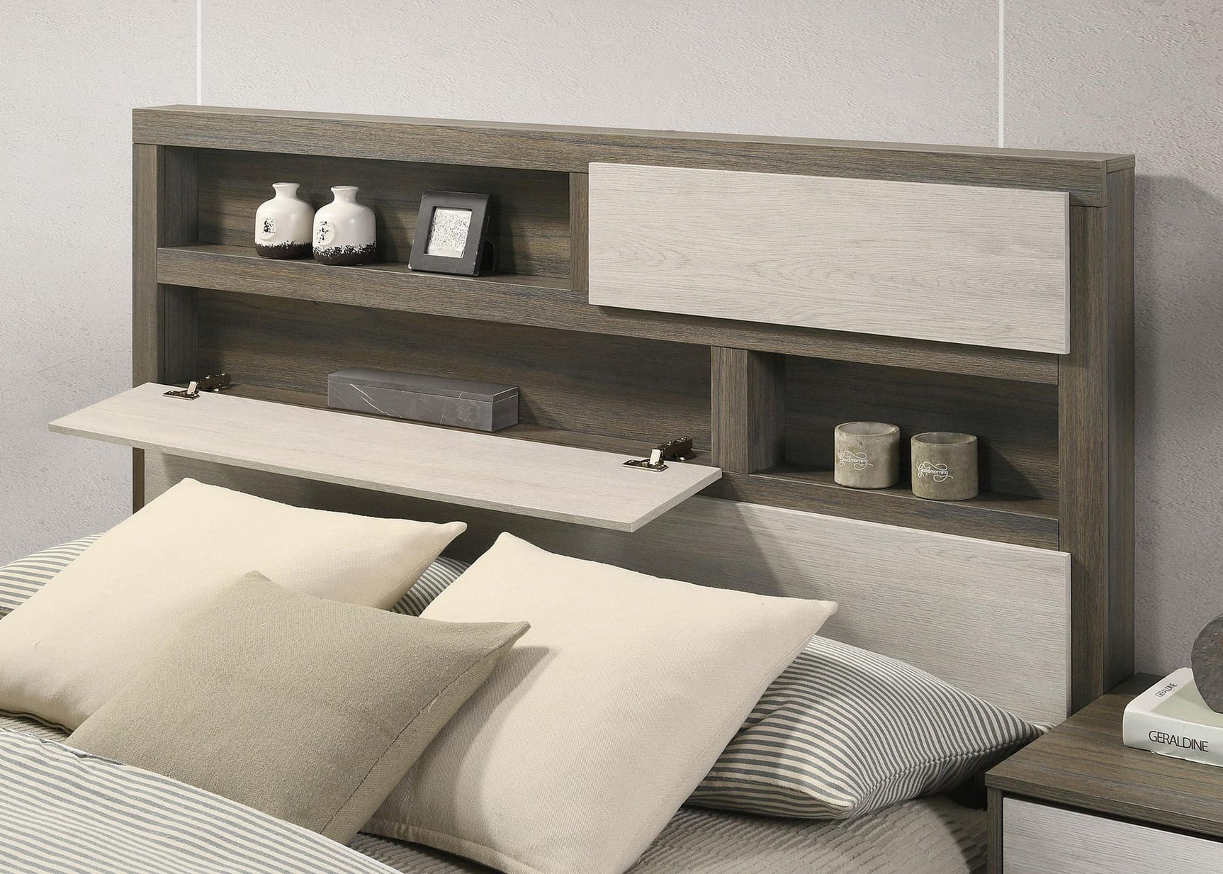 Fenwick Queen Bed Bookcase Headboard Grey Oak view 8