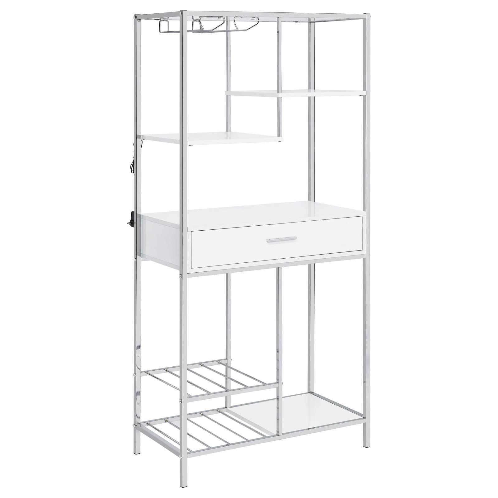 Figueroa 5-Shelf Wine Cabinet White High Gloss and Chrome front view