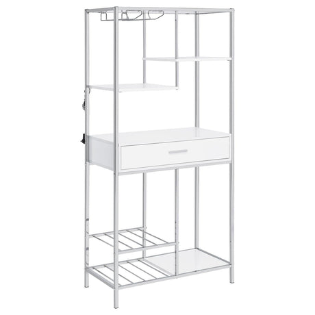 Figueroa 5-Shelf Wine Cabinet White High Gloss and Chrome front view