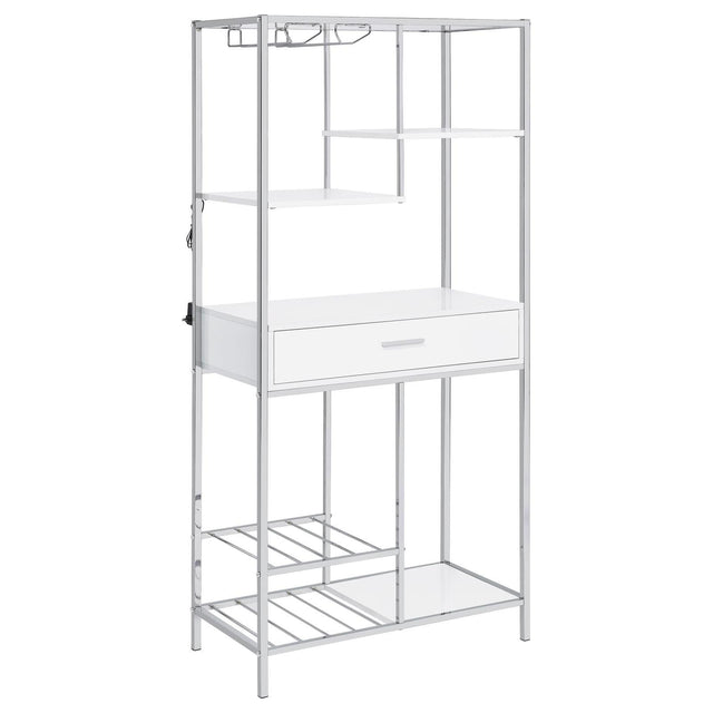 Figueroa 5-Shelf Wine Cabinet White High Gloss and Chrome front view