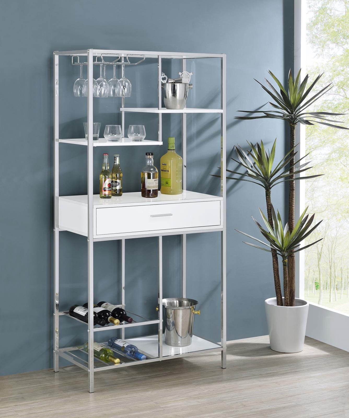 Figueroa Wine Cabinet side angle showing open shelves