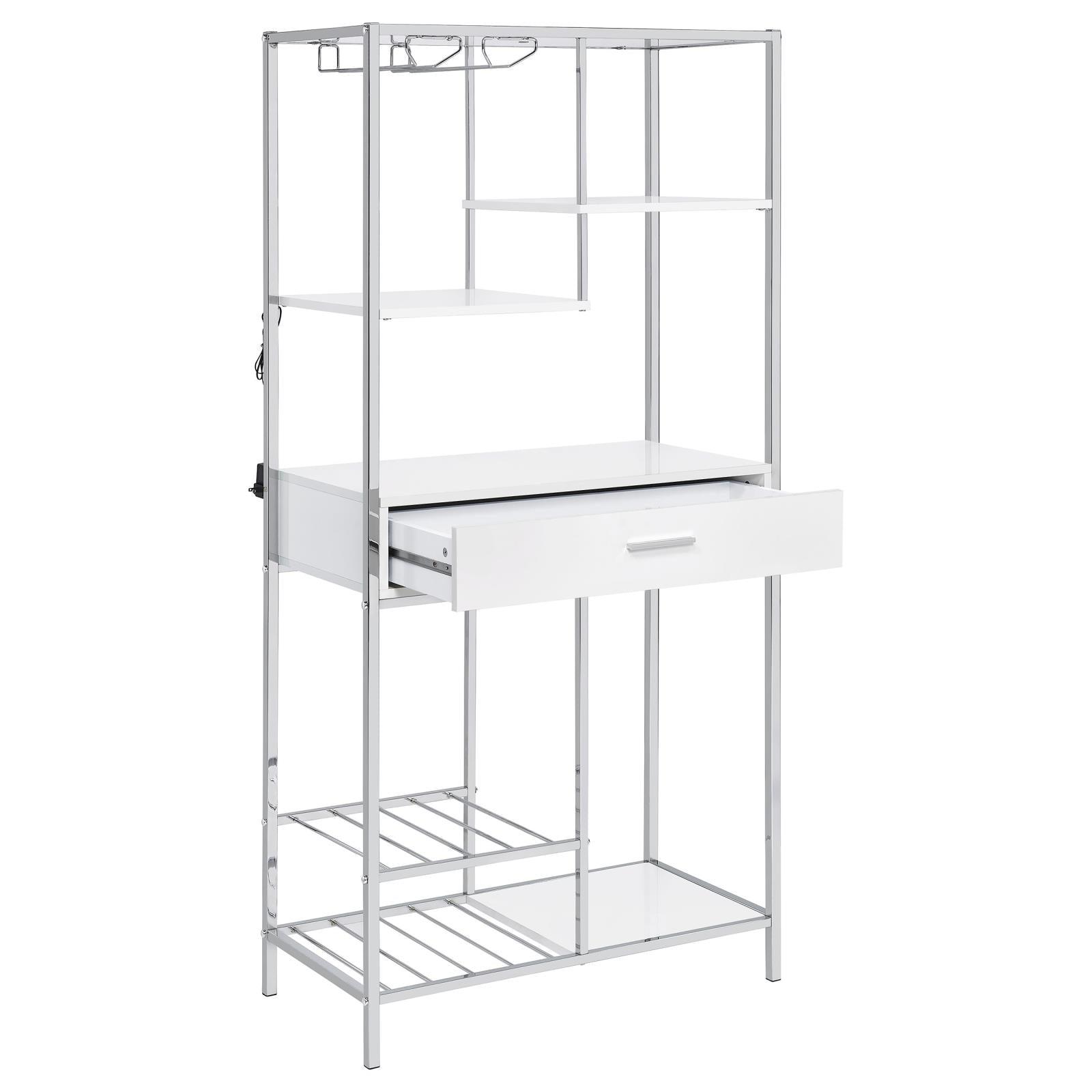 Figueroa 5-Shelf Wine Cabinet White High Gloss and Chrome front view