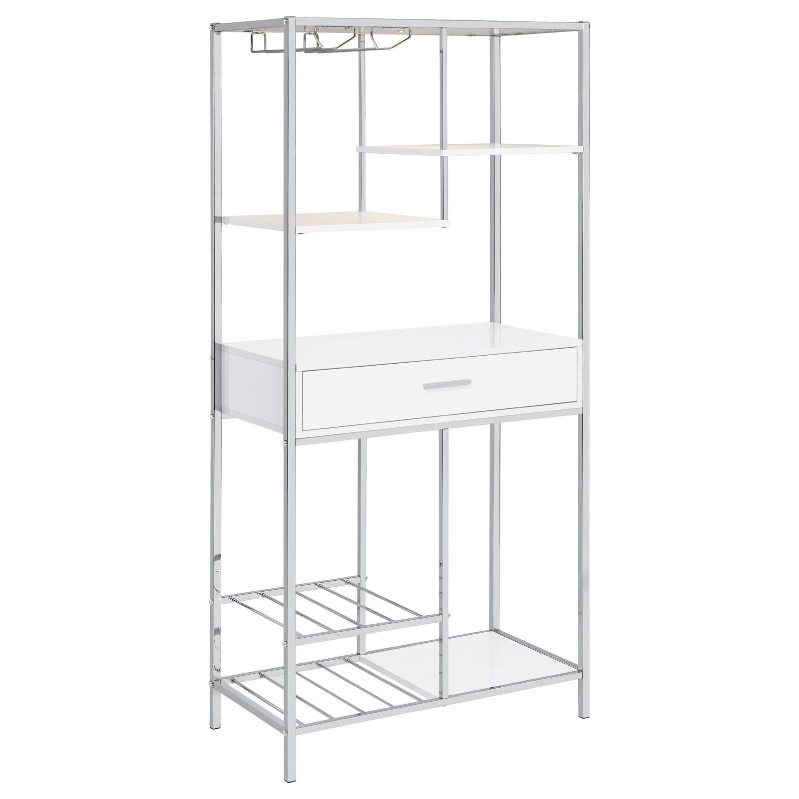 Figueroa 5-Shelf Wine Cabinet White High Gloss and Chrome front view