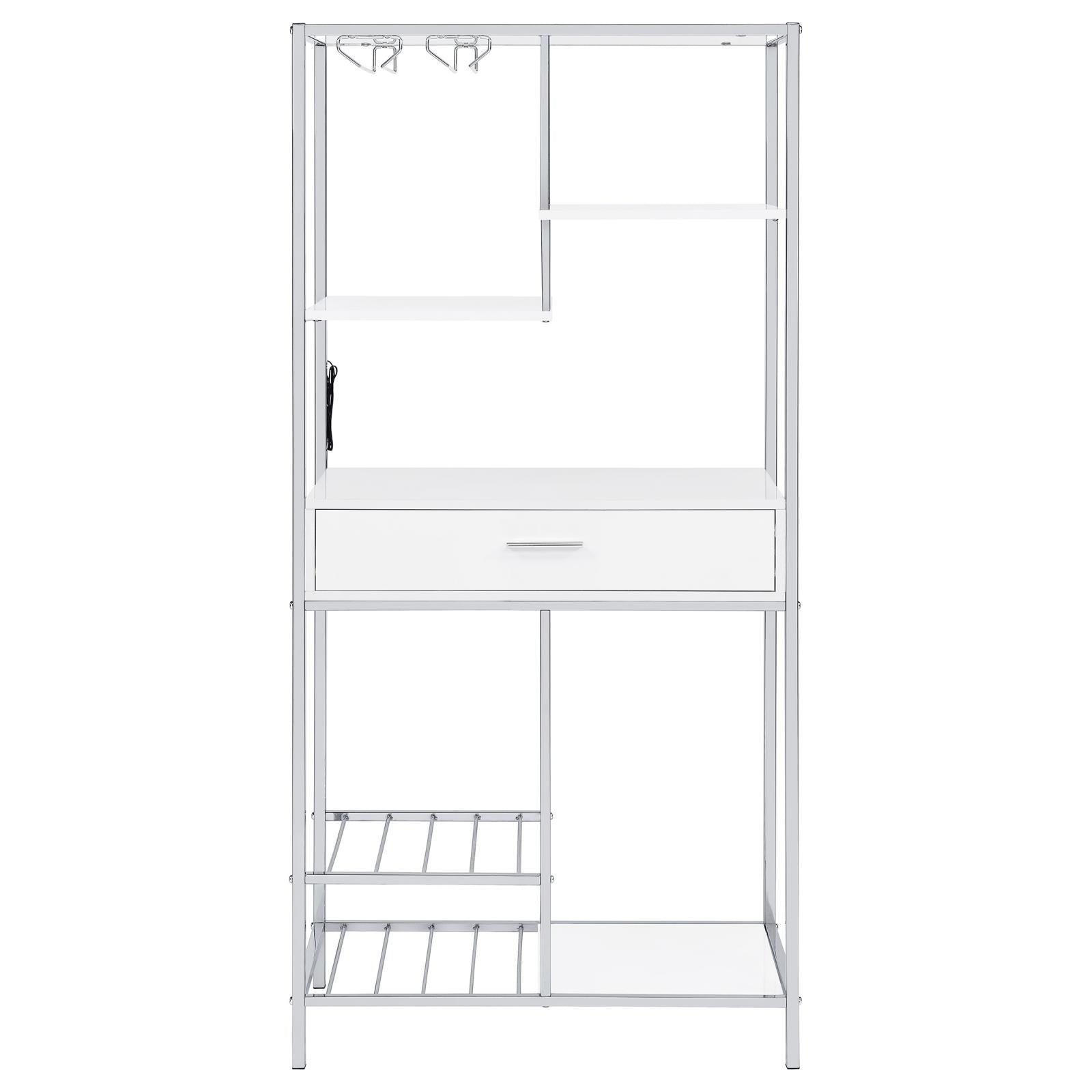 Figueroa 5-Shelf Wine Cabinet White High Gloss and Chrome front view