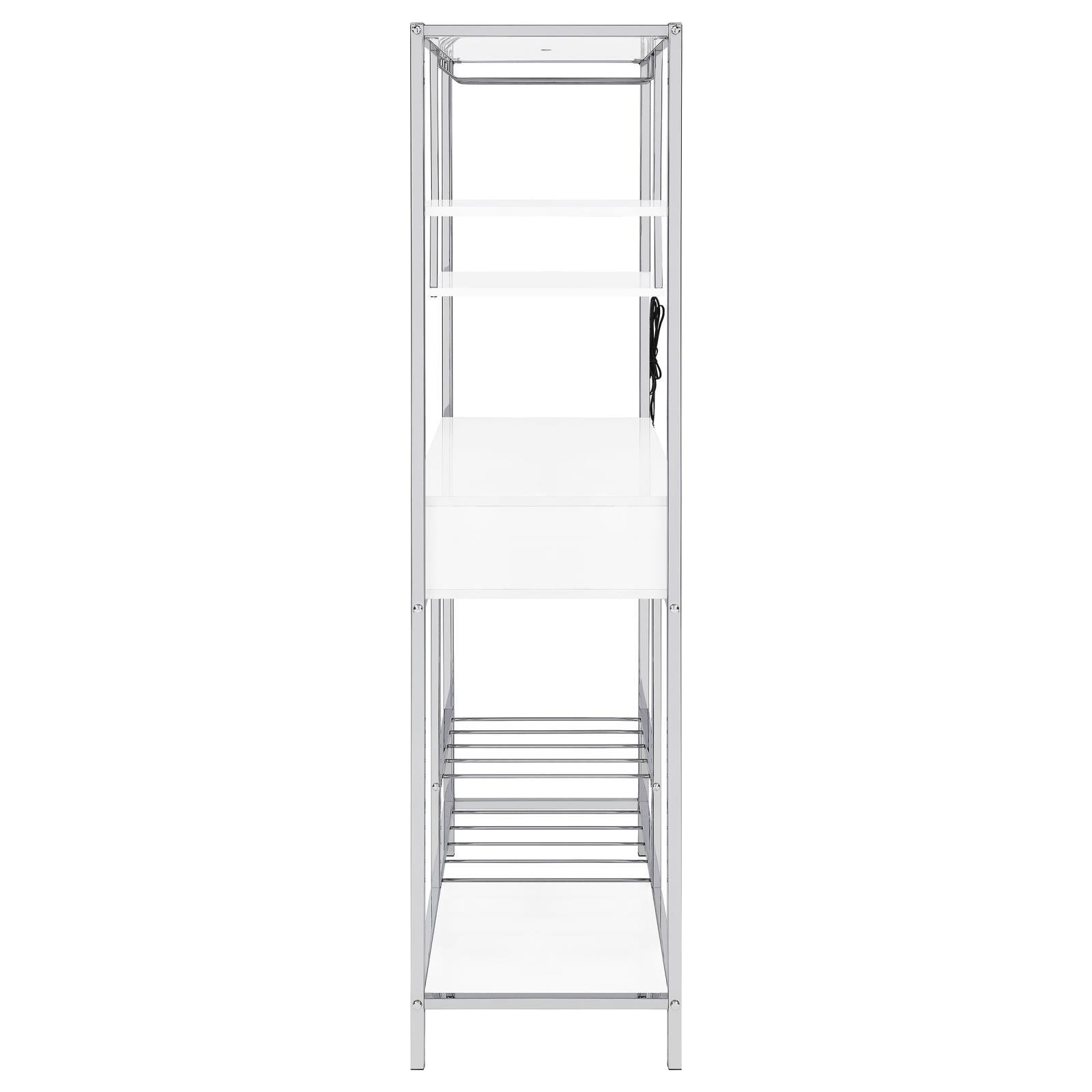 Figueroa 5-Shelf Wine Cabinet White High Gloss and Chrome front view