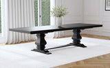 Carved double pedestal base with wide plank accent on Florence dining table