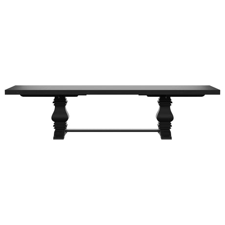 Side view of Florence dining table showing double pedestal trestle base