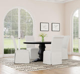 Florence round dining table displaying adjustable levelers