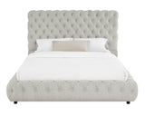 Flory Dove Gray Velvet Upholstered Tufted King Bed - side angle showing tufted headboard