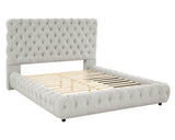 Flory Dove Gray Velvet Upholstered Tufted King Bed - detailed look at velvet tufting and wood frame