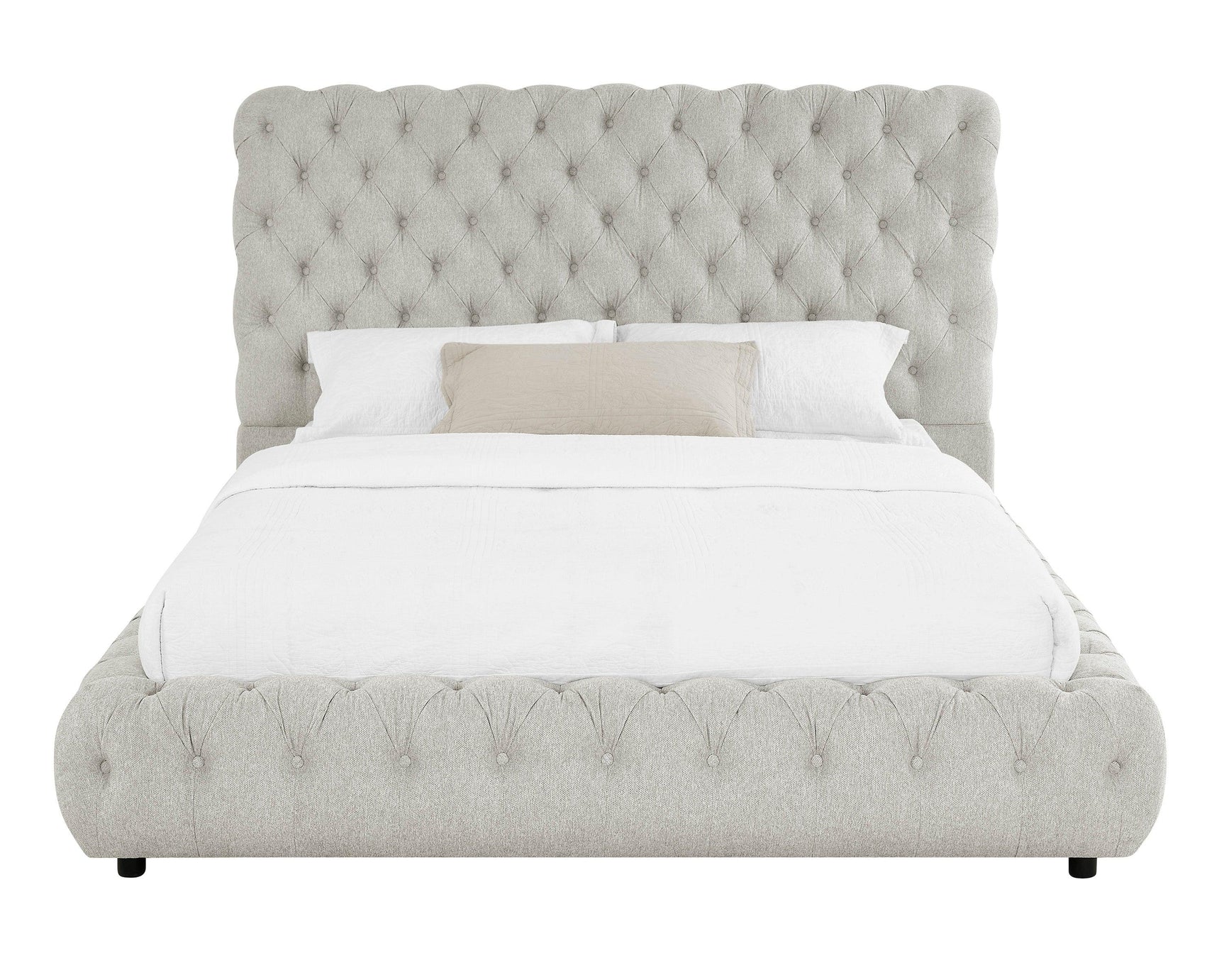 Flory Dove Gray Velvet Tufted Upholstered Queen Bed, side angle