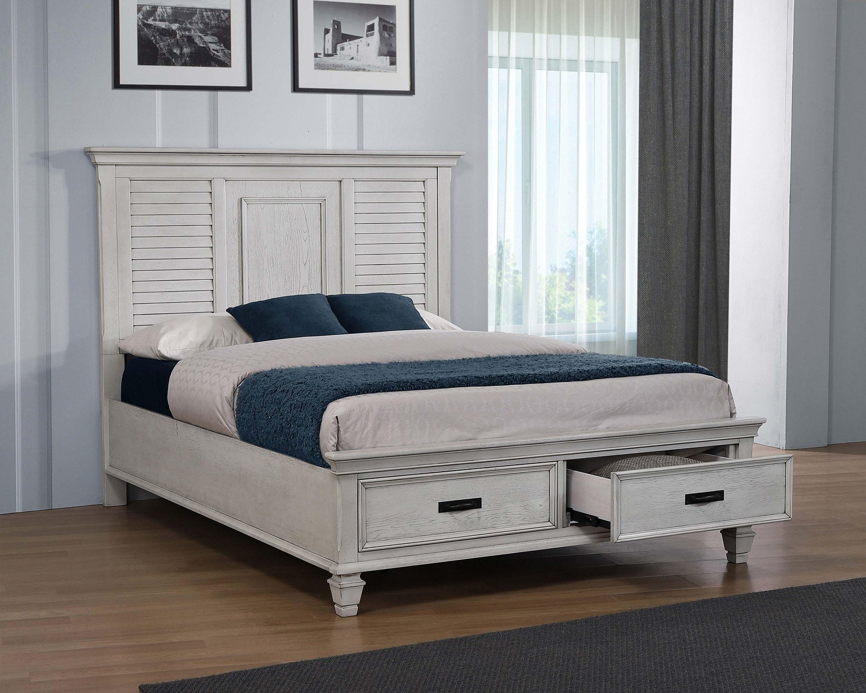 Franco Antique White storage bedroom set Eastern King bed side view