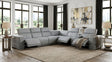 Franco II 7-Piece Light Blue Italian Top Grain Leather Power Reclining Sectional with 3 Power Seats and Wireless Charging from Decor Furniture