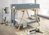 Frankie Wood Twin Over Twin Bunk Bed Van Courtland Blue and Natural, ladder detail