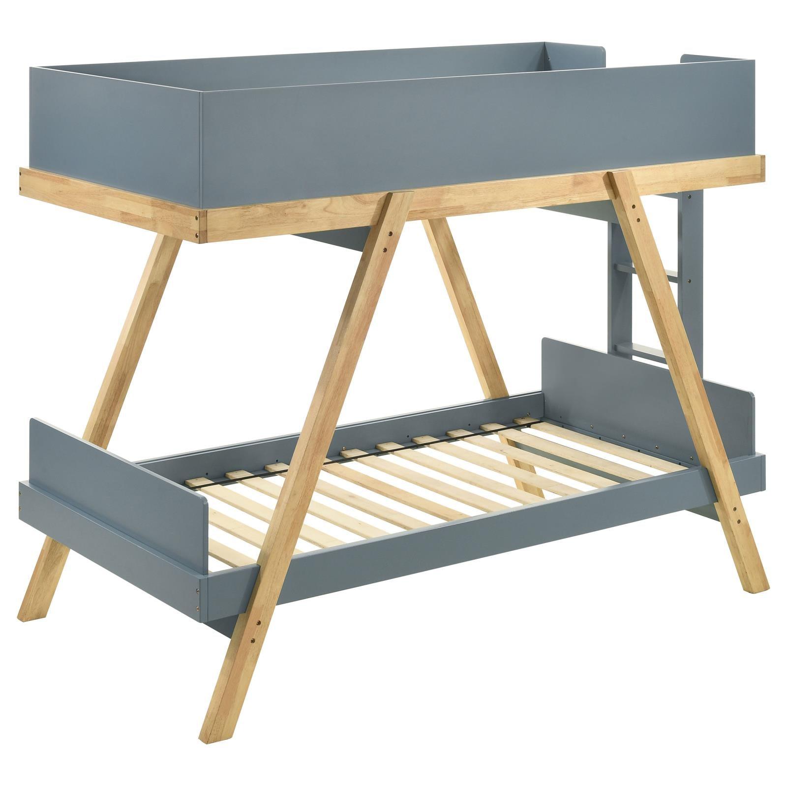 Close-up of two-tone blue and natural wood finish on Frankie Bunk Bed