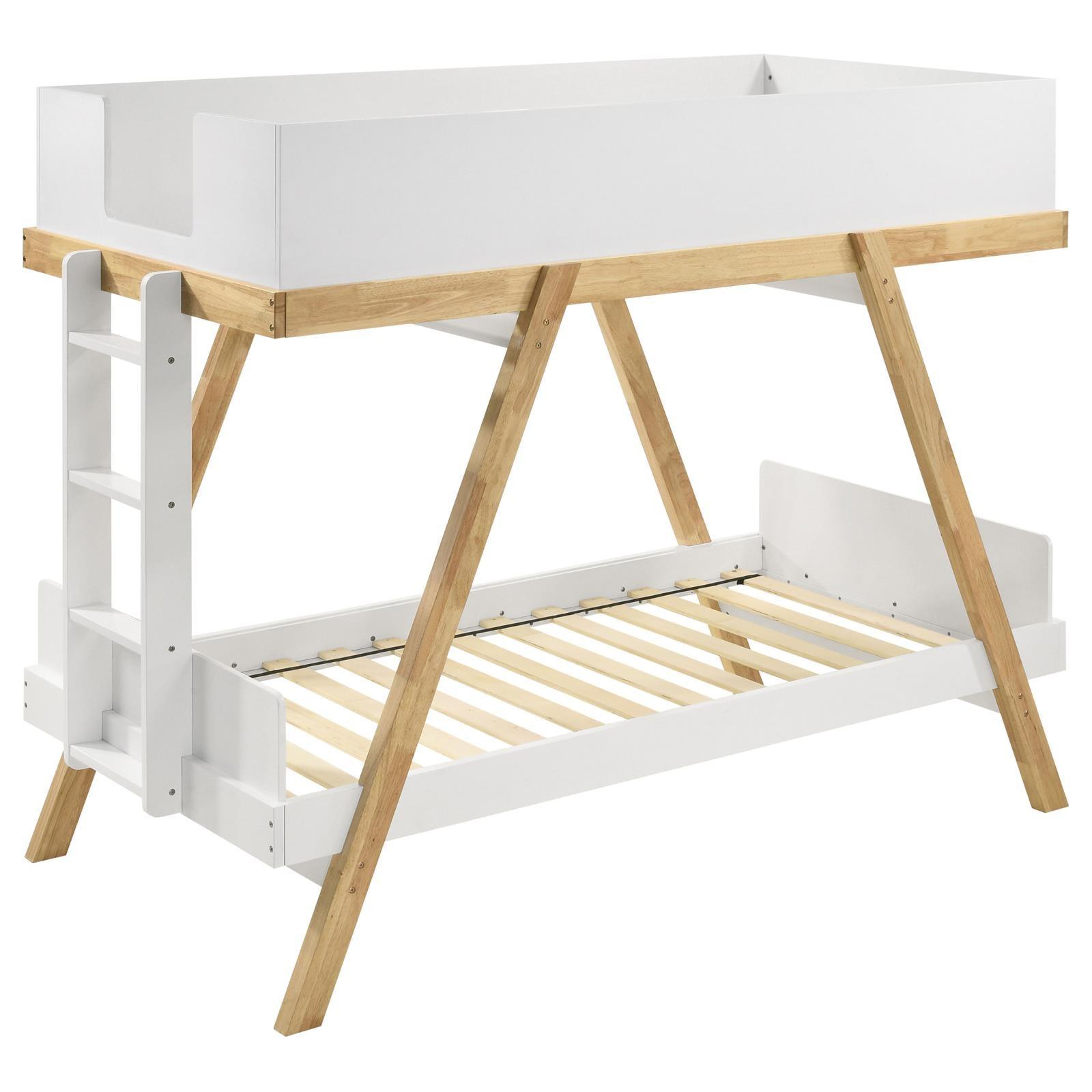 Frankie Wood Twin Over Twin Bunk Bed showing angled supports and two-tone finish