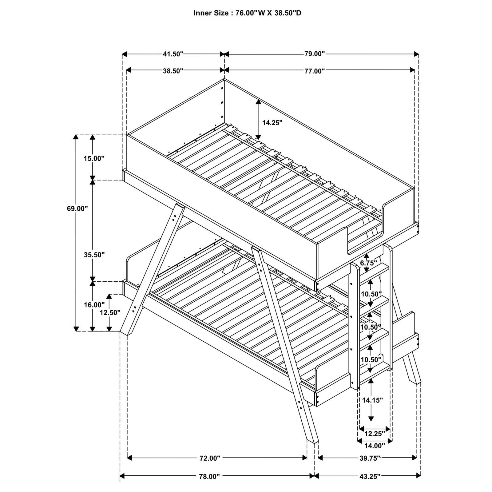Detail of wood grain finish and hardware on bunk bed