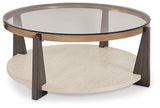Close-up of Frazwa coffee table wood legs and metal frame