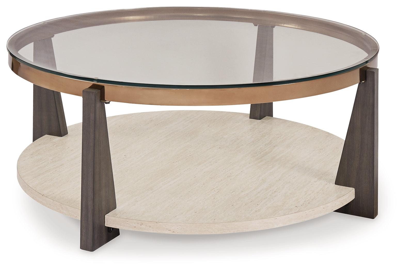Close-up of Frazwa coffee table wood legs and metal frame