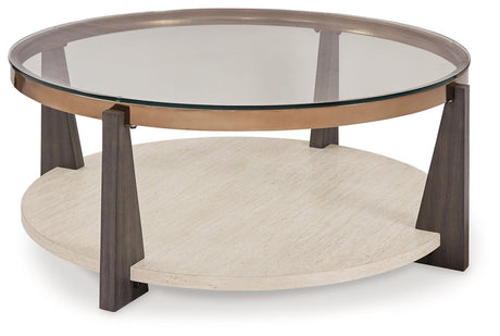 Close-up of Frazwa coffee table wood legs and metal frame