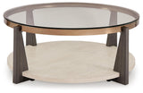 Frazwa coffee table showing faux travertine lower shelf